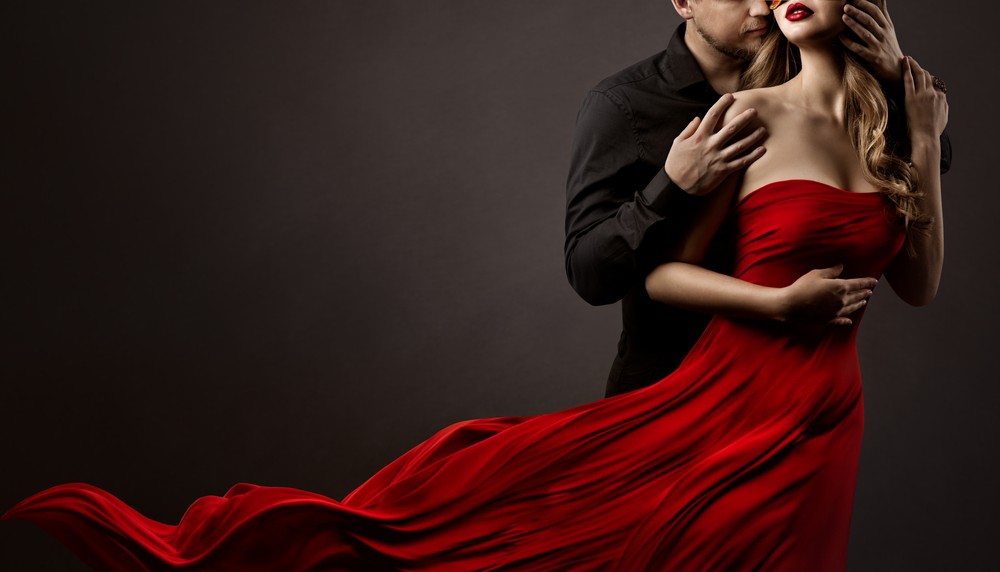 Romantic,Lovers,Couple,Dancing.,Man,Hugging,And,Kissing,Beautiful,Woman