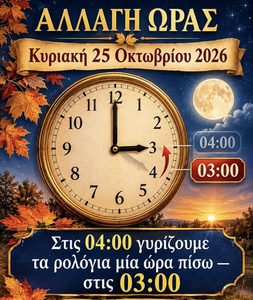 Μην ξεχάσετε: Αλλάζει απόψε η ώρα – Γυρίζουμε τα ρολόγια μία ώρα πίσω